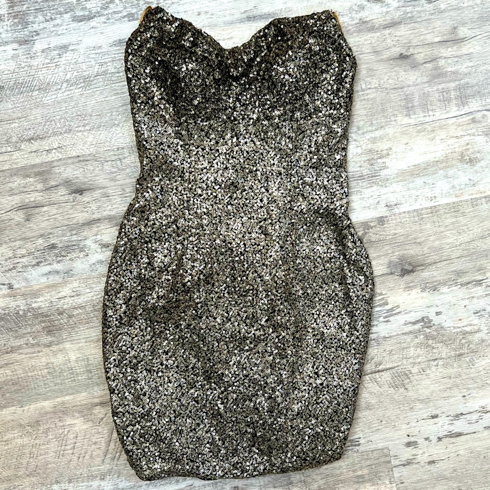 Terani couture strapless sequin cocktail dress